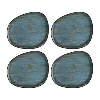 Madera 9.5" x 7.5" Organic Shape Decorated Porcelain Plate (Set of 4)
