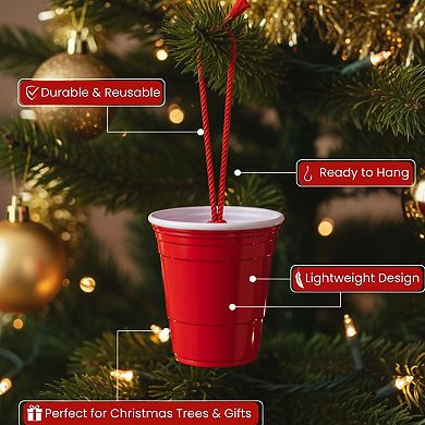 Red Cup Living Christmas Hanging Ornaments, Durable Mini Shot Glass Decorations for Holiday Parties