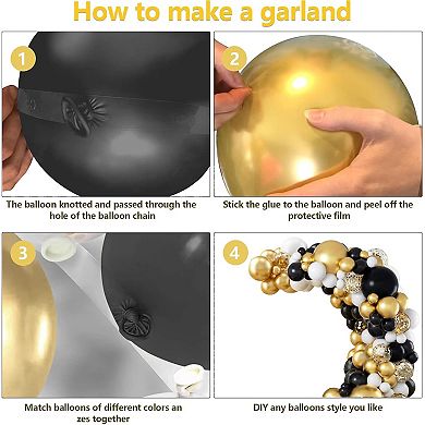 137pc Black Gold White Balloon Arch Kit Party Garland Set for NYE or Shower