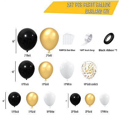 137pc Black Gold White Balloon Arch Kit Party Garland Set for NYE or Shower