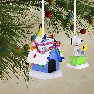 Hallmark Peanuts Snoopy and Holiday Doghouse Set of 2 Ornaments