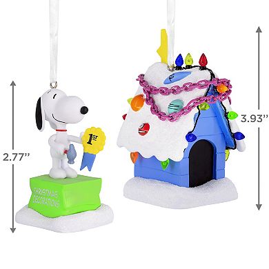 Hallmark Peanuts Snoopy and Holiday Doghouse Set of 2 Ornaments