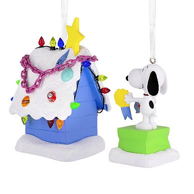 Hallmark Peanuts Snoopy and Holiday Doghouse Set of 2 Ornaments