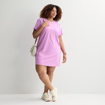 plus size pink t shirt dress Plus Size Pink French Terry Dress