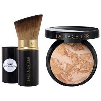 Laura Geller Balance and Brighten Color Correcting Baked Powder Foundation + Kabuki Brush