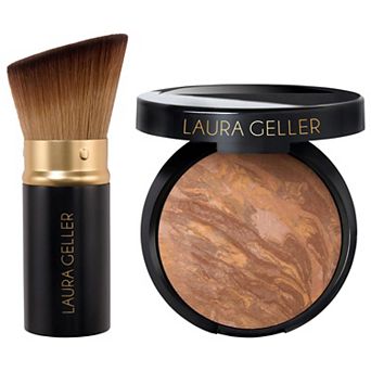 Laura Geller Balance and Brighten Color Correcting Baked Powder Foundation + Kabuki Brush Set