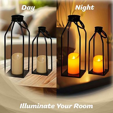 G128 2PCS Black Metal Frame Flameless Candle Lanterns No Battery Included
