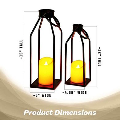 G128 2PCS Black Metal Frame Flameless Candle Lanterns No Battery Included
