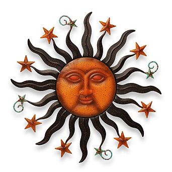 G128 24 in Cute Sun Face Metal Wall Sculpture Statues Art Decor Indoor Outdoor