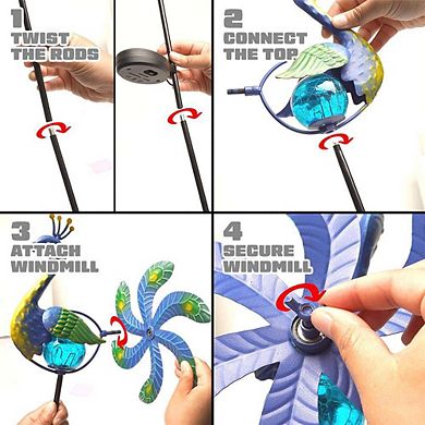 G128 Solar 38IN Peacock Metal Yard Wind Spinner Stake with LED Lights