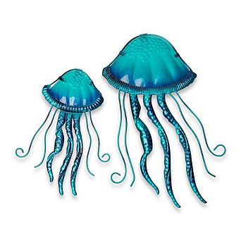 G128 Jellyfish Coastal Ocean Beach Theme Metal Wall Art Set Indoor Outdoor