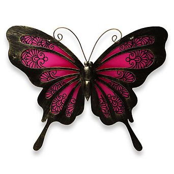 G128 Pink Butterfly Metal Wall Art Hanging Decor