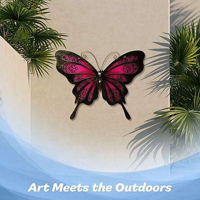 G128 Pink Butterfly Metal Wall Art Hanging Decor