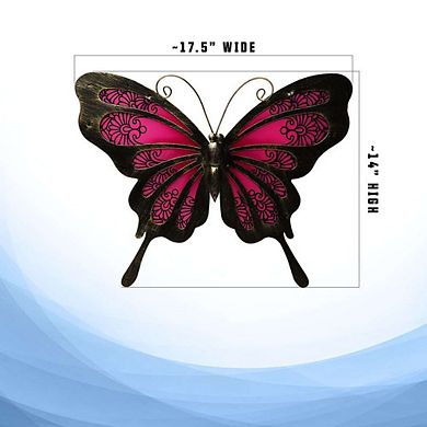 G128 Pink Butterfly Metal Wall Art Hanging Decor