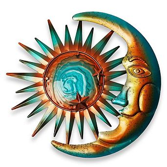 G128 Sun and Moon Metal Wall Sculpture Statues Art Decor Indoor Outdoor