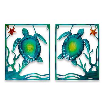 G128 Sea Turtle Ocean Theme Metal Wall Art with LED Lights, Battery NOT Included
