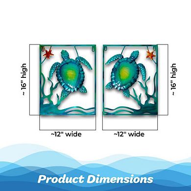 G128 Sea Turtle Ocean Theme Metal Wall Art with LED Lights, Battery NOT Included