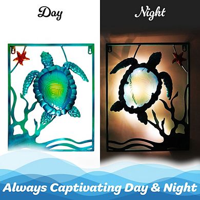 G128 Sea Turtle Ocean Theme Metal Wall Art with LED Lights, Battery NOT Included