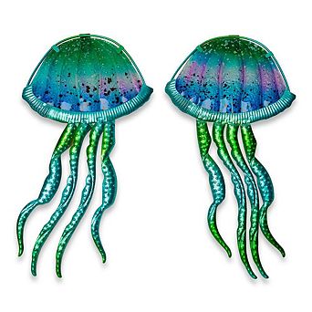 G128 Jellyfish Metal Wall Art Set Ocean Theme Indoor Outdoor Hanging Decor