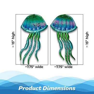 G128 Jellyfish Metal Wall Art Set Ocean Theme Indoor Outdoor Hanging Decor
