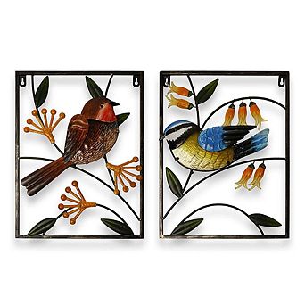 G128 Bird Robin and Bluebird Metal Wall Art Set Indoor Outdoor Hanging Decor