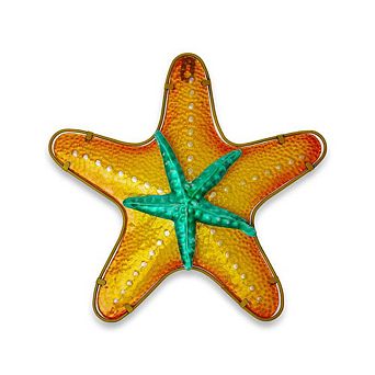 G128 12 in Metal Glass Starfish Wall Hanging Art Indoor Outdoor Decoration