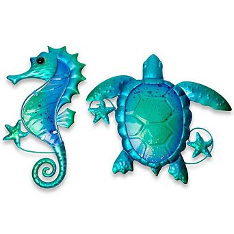 G128 Turtle Seahorse Ocean Metal Wall Art Set Indoor Outdoor Hanging Decor