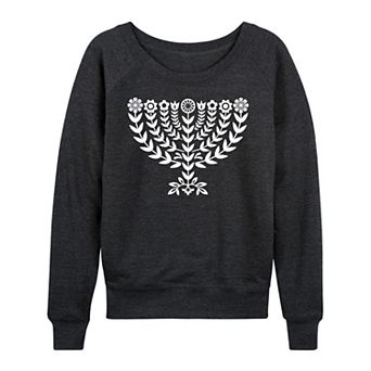 Women's Hanukkah Menorah Floral French Terry Long Sleeve Tee