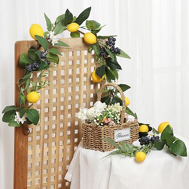 6FT Artificial Lemon Blueberry Garland, Spring Summer Fruit Garland with Lemons Blueberries