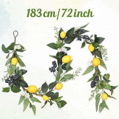 6FT Artificial Lemon Blueberry Garland, Spring Summer Fruit Garland with Lemons Blueberries