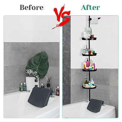 Shower Caddy Corner, 4 Adjustable Shelves with Tension Pole, up to 123 Inch
