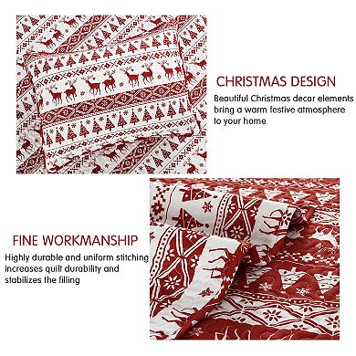 Christmas Quilt Set Boho Bedspread Coverlet Sets with Christmas Tree Reindeer Snowflakes