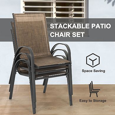 5-Piece Metal Outdoor Dining Set, Textilene Stackable Chairs and Umbrella Hole