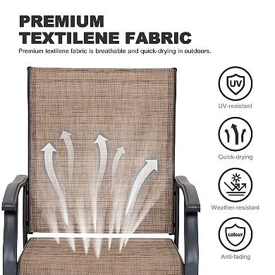 Outdoor 7-Piece Dining Set, Textilene Fabric, Powder-coated Iron Frame, Black and Brown