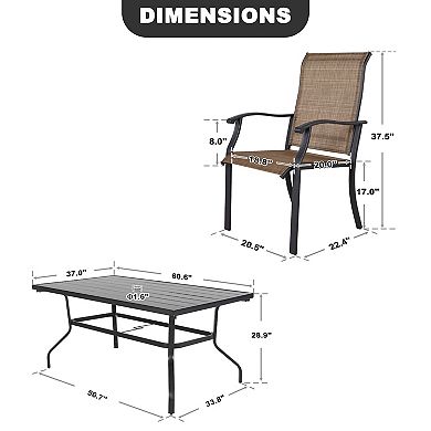 Outdoor 7-Piece Dining Set, Textilene Fabric, Powder-coated Iron Frame, Black and Brown