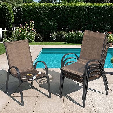 Patio 4-Piece Textilene and Metal Dining Chairs with Armrests and Stackable Design