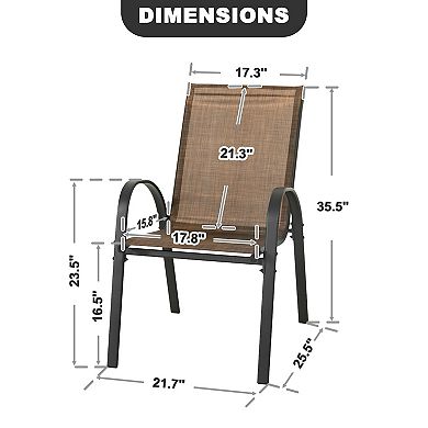 Patio 4-Piece Textilene and Metal Dining Chairs with Armrests and Stackable Design