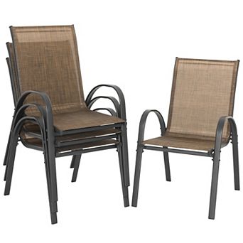 Patio 4 pc Textilene and Metal Dining Chairs with Armrests and Stackable Design