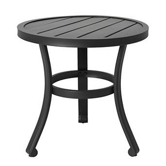 Outdoor Metal Side Table, Weather-Resistant 20’’ Round End Table, Black