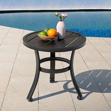 Outdoor Metal Side Table, Weather-Resistant 20’’ Round End Table, Black