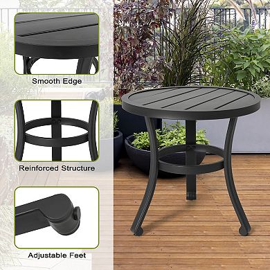 Outdoor Metal Side Table, Weather-Resistant 20’’ Round End Table, Black