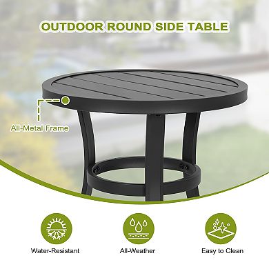Outdoor Metal Side Table, Weather-Resistant 20’’ Round End Table, Black