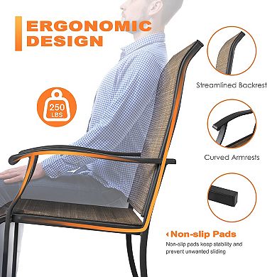 Outdoor 3-Piece Patio Bistro Set, Textilene Fabric, Powder-Coated Iron Frame, Black and Brown