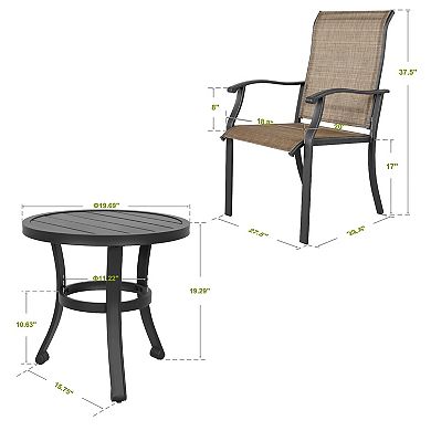 Outdoor 3-Piece Patio Bistro Set, Textilene Fabric, Powder-Coated Iron Frame, Black and Brown