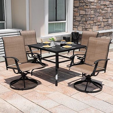 Outdoor 5-Piece Dining Set, Textilene Fabric, Powder-coated Iron Frame, Black and Brown