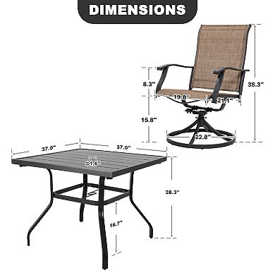 Outdoor 5-Piece Dining Set, Textilene Fabric, Powder-coated Iron Frame, Black and Brown