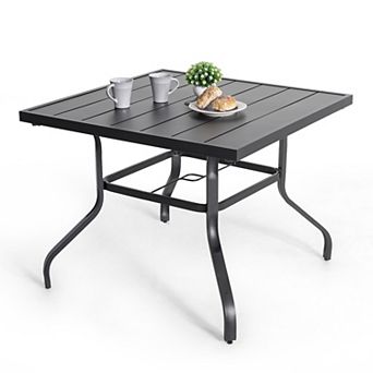 Outdoor Square 37 Inch Iron Dining Table with 1.6'' Umbrella Hole, Black