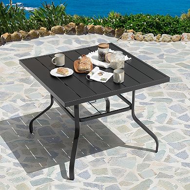 Outdoor Square 37 Inch Iron Dining Table with 1.6'' Umbrella Hole, Black