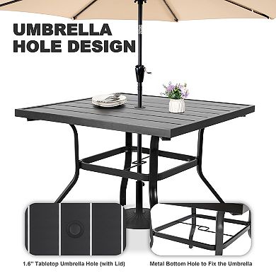 Outdoor Square 37 Inch Iron Dining Table with 1.6'' Umbrella Hole, Black