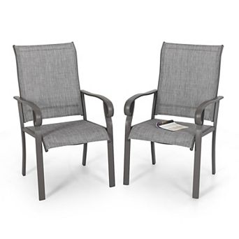 Outdoor 2 pc Patio Chair Set, Textilene Fabric, Powder-coated Iron Frame, Light Gray